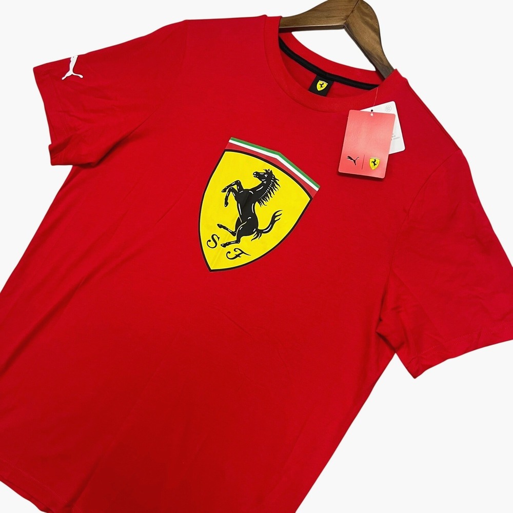 Puma Ferrari Fanwear Big Shield Tee Mens Medium Red Rosso Corsa Racing Euro NWT